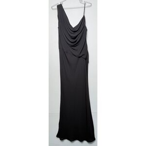 Fame & Partners Black One Shoulder Cowl Neck Maxi‎ Gown Dress US 6 Pockets